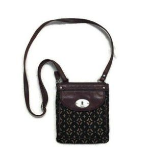 FOSSIL Tapestry Crossbody handbag purse. Brown